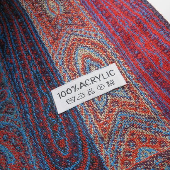 90s Vintage Purple & Pink Paisley Pashmina Scarf with Tassels Retro Bohemian - Picture 3 of 4